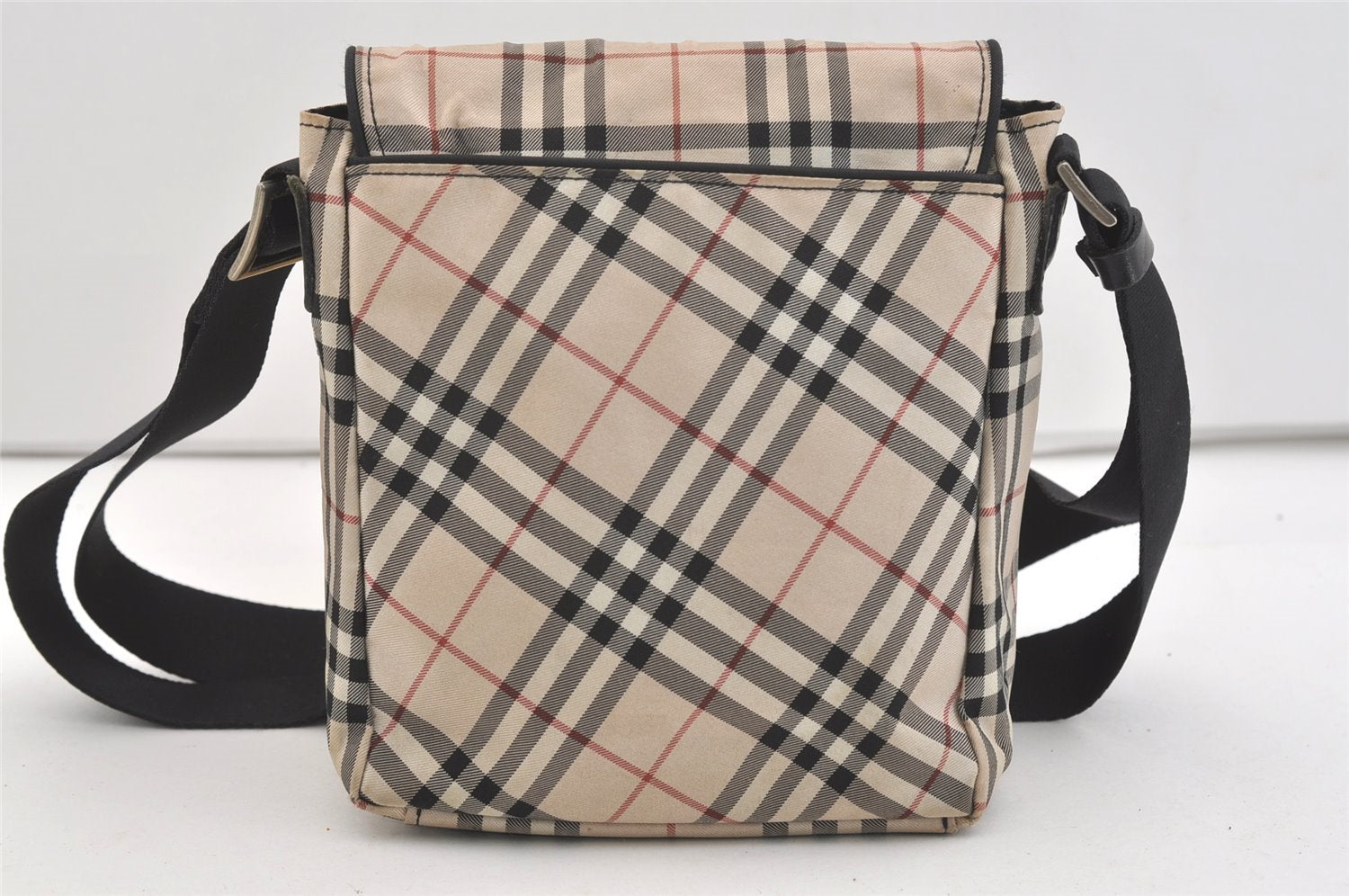 Authentic BURBERRY BLUE LABEL Check Shoulder Cross Bag Nylon Leather Beige 3975J