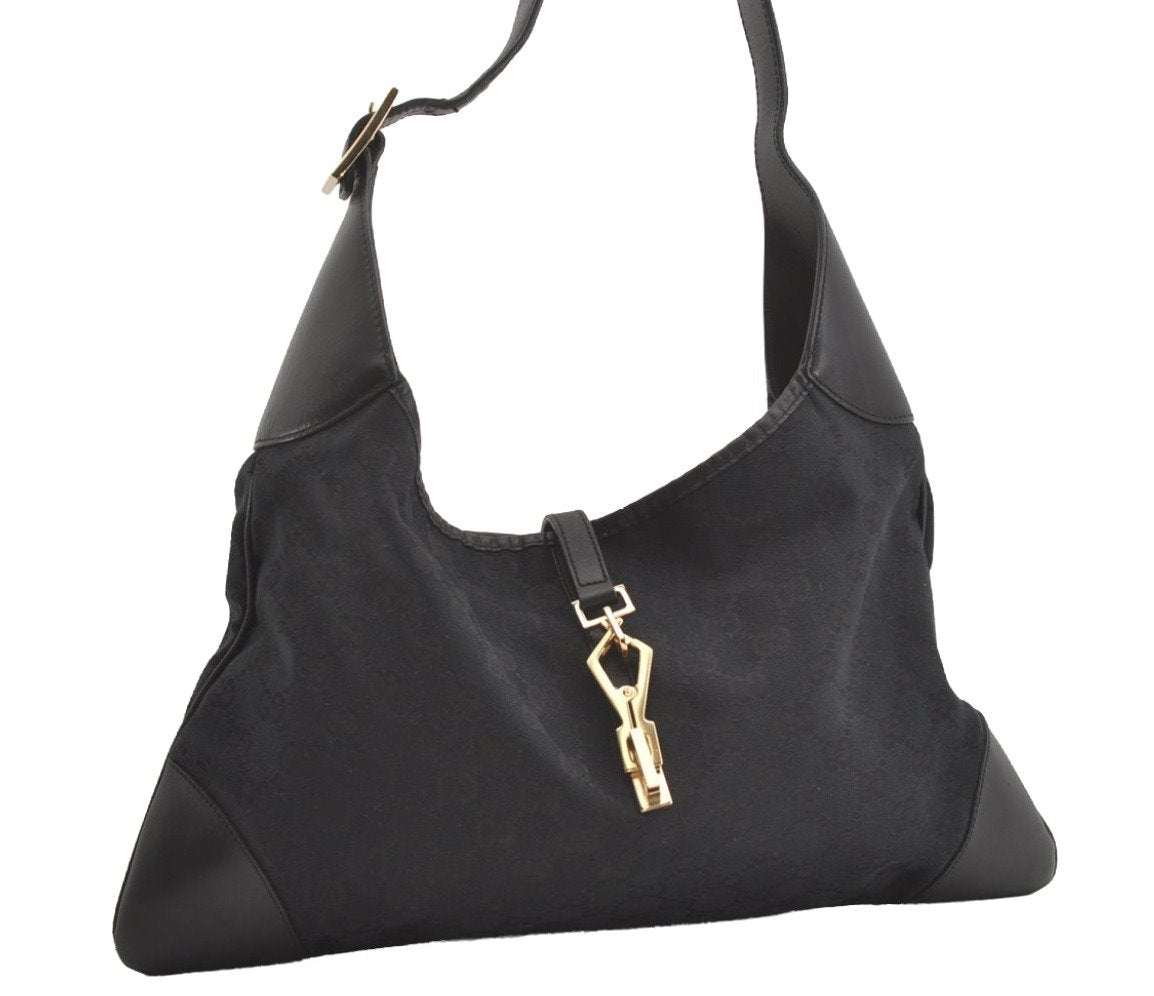 Authentic GUCCI Kandinsky Shoulder Bag GG Canvas Leather 0014075 Black 3976J