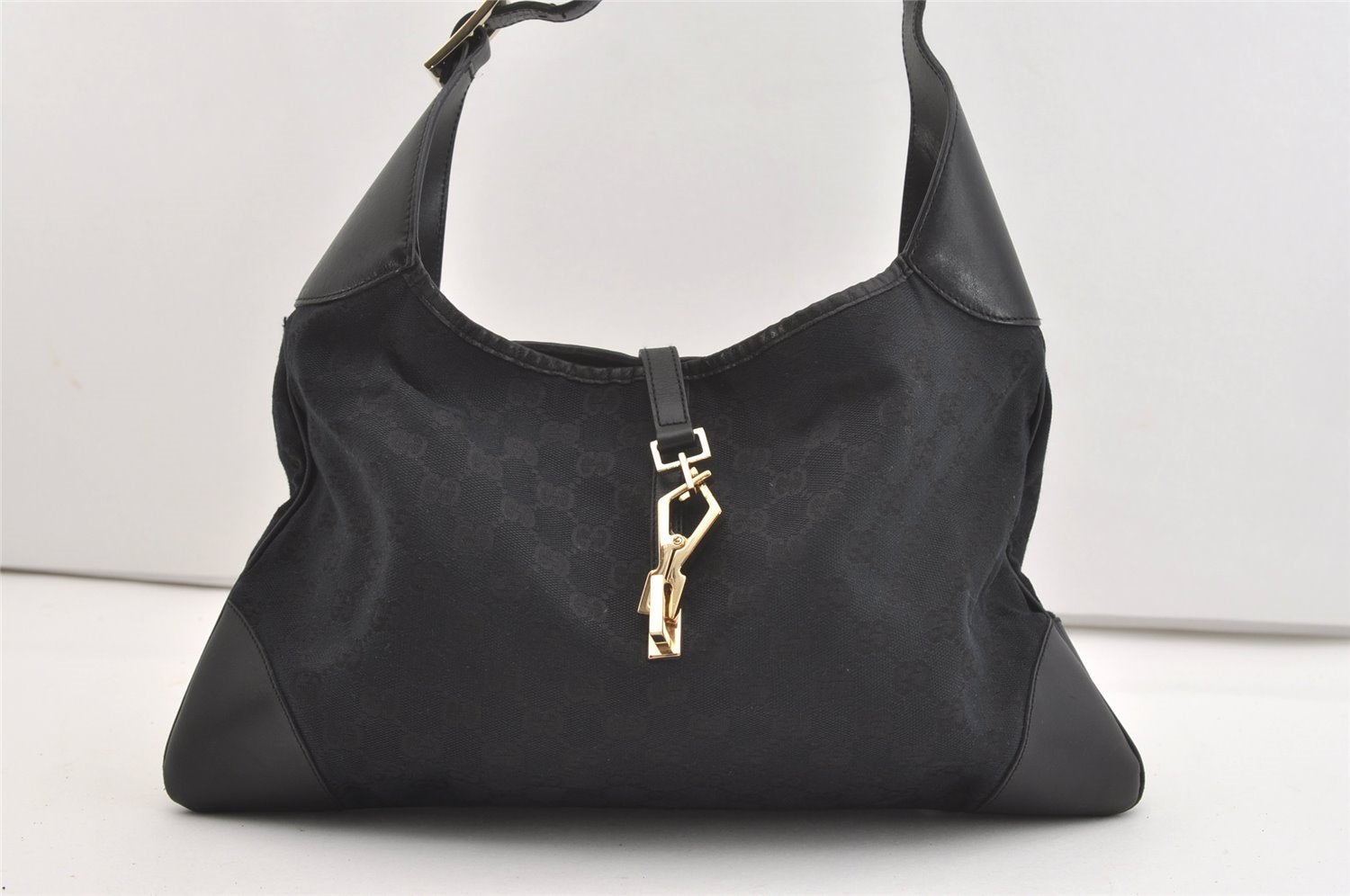 Authentic GUCCI Kandinsky Shoulder Bag GG Canvas Leather 0014075 Black 3976J