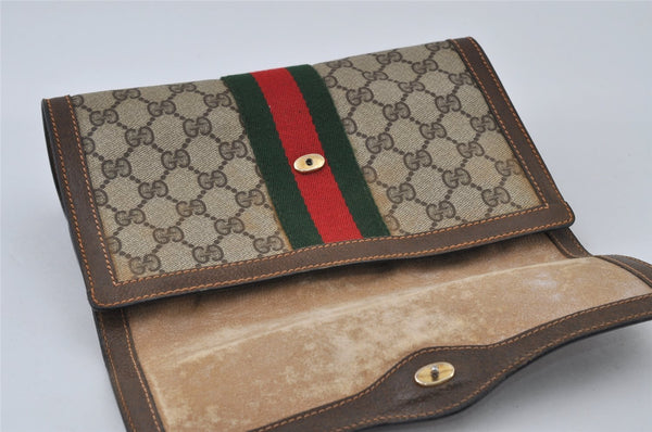 Authentic GUCCI Web Sherry Line Clutch Hand Bag GG PVC Leather Brown Junk 3977I