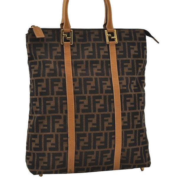 Authentic FENDI Vintage Zucca Hand Tote Bag Canvas Leather Brown 3978I
