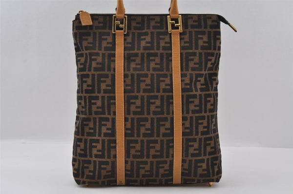 Authentic FENDI Vintage Zucca Hand Tote Bag Canvas Leather Brown 3978I