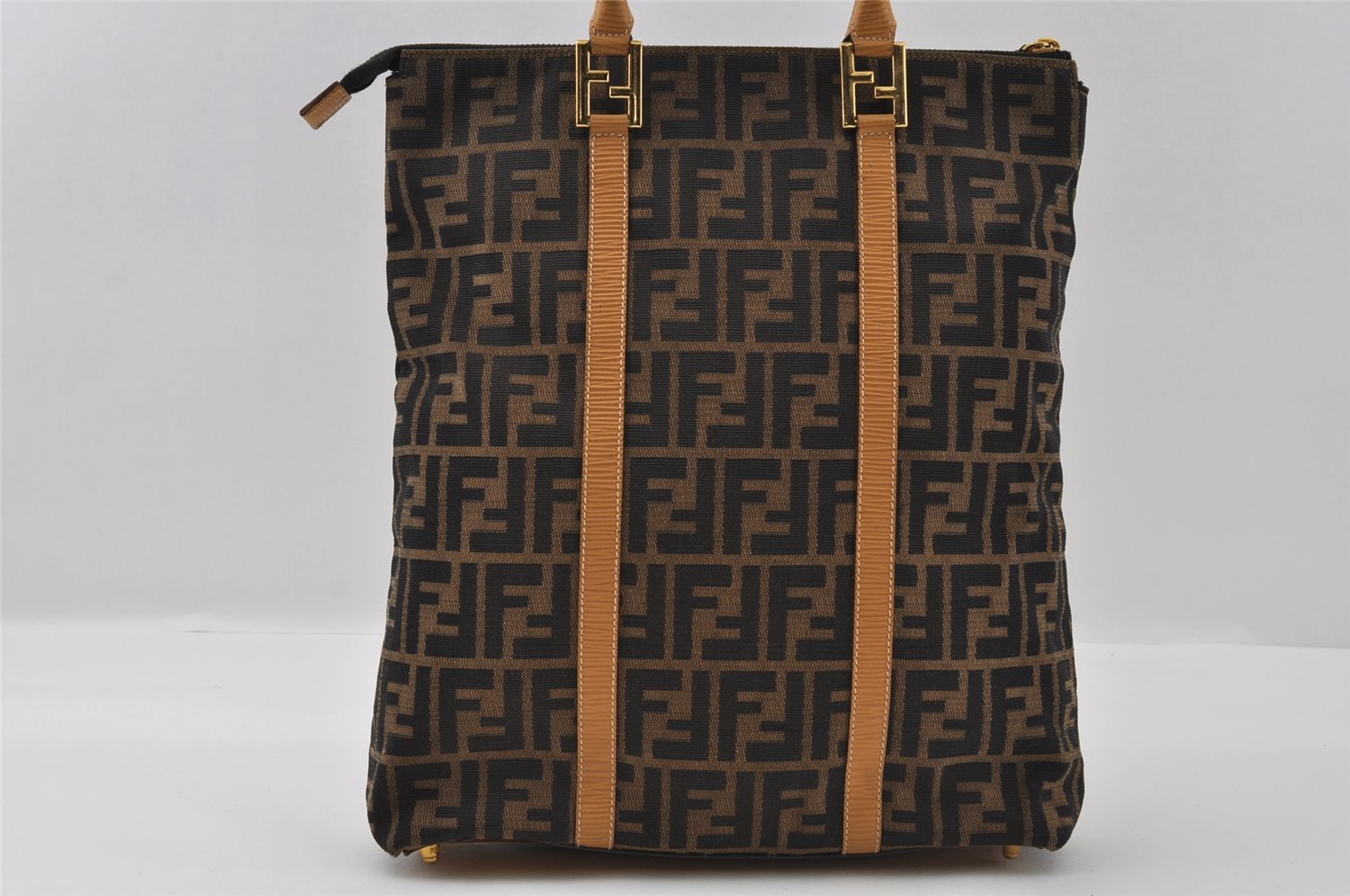 Authentic FENDI Vintage Zucca Hand Tote Bag Canvas Leather Brown 3978I