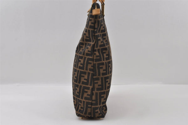 Authentic FENDI Vintage Zucca Hand Tote Bag Canvas Leather Brown 3978I