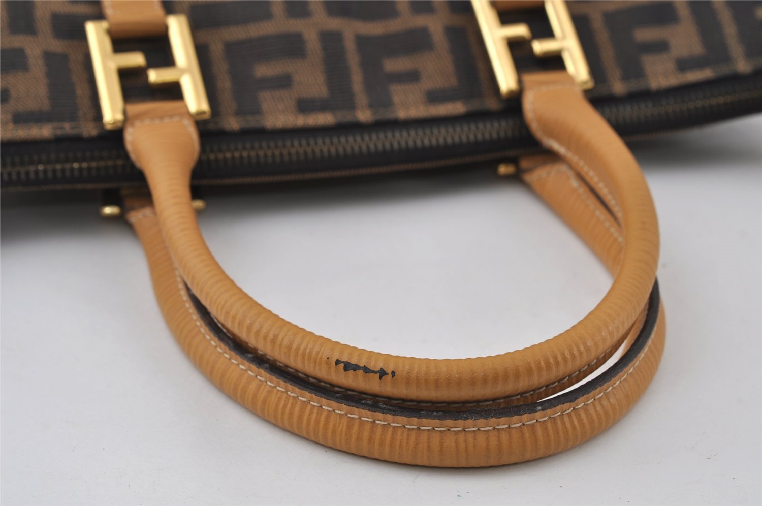 Authentic FENDI Vintage Zucca Hand Tote Bag Canvas Leather Brown 3978I