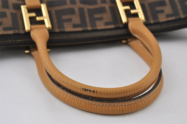 Authentic FENDI Vintage Zucca Hand Tote Bag Canvas Leather Brown 3978I