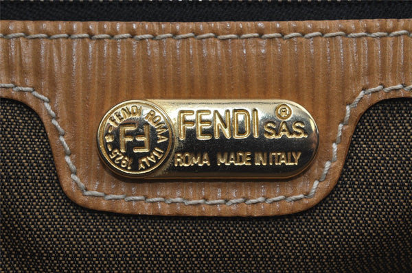 Authentic FENDI Vintage Zucca Hand Tote Bag Canvas Leather Brown 3978I