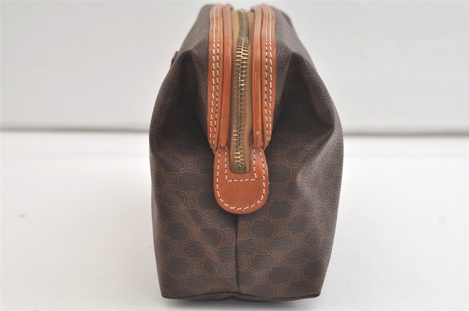 Authentic CELINE Macadam Blason Pattern Pouch Purse PVC Leather Brown 3979K