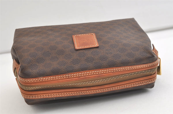 Authentic CELINE Macadam Blason Pattern Pouch Purse PVC Leather Brown 3979K