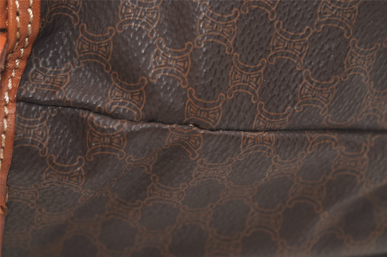 Authentic CELINE Macadam Blason Pattern Pouch Purse PVC Leather Brown 3979K
