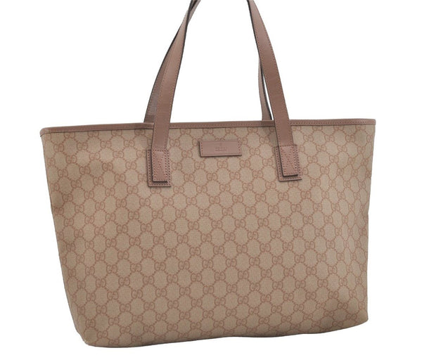 Authentic GUCCI Vintage Shoulder Tote Bag GG PVC Leather 211137 Beige 3980J