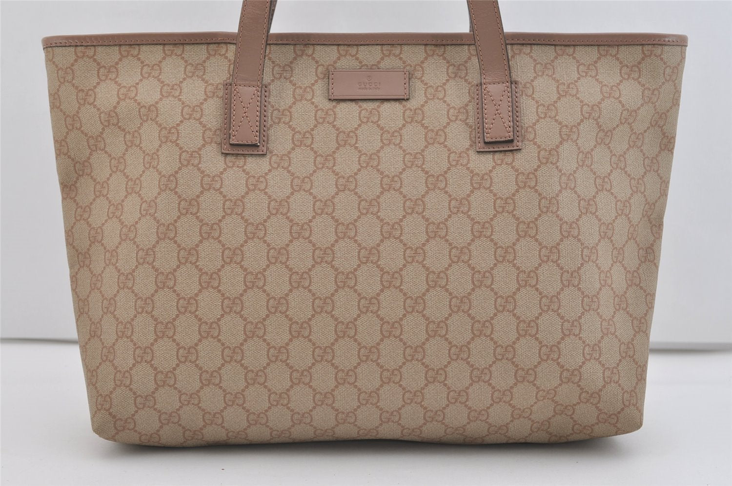 Authentic GUCCI Vintage Shoulder Tote Bag GG PVC Leather 211137 Beige 3980J