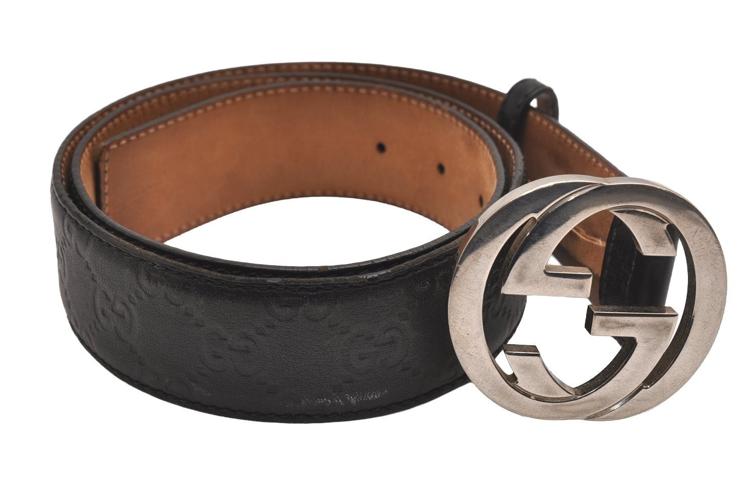 Auth GUCCI Guccissima Interlocking Belt GG Leather 90cm 35.4