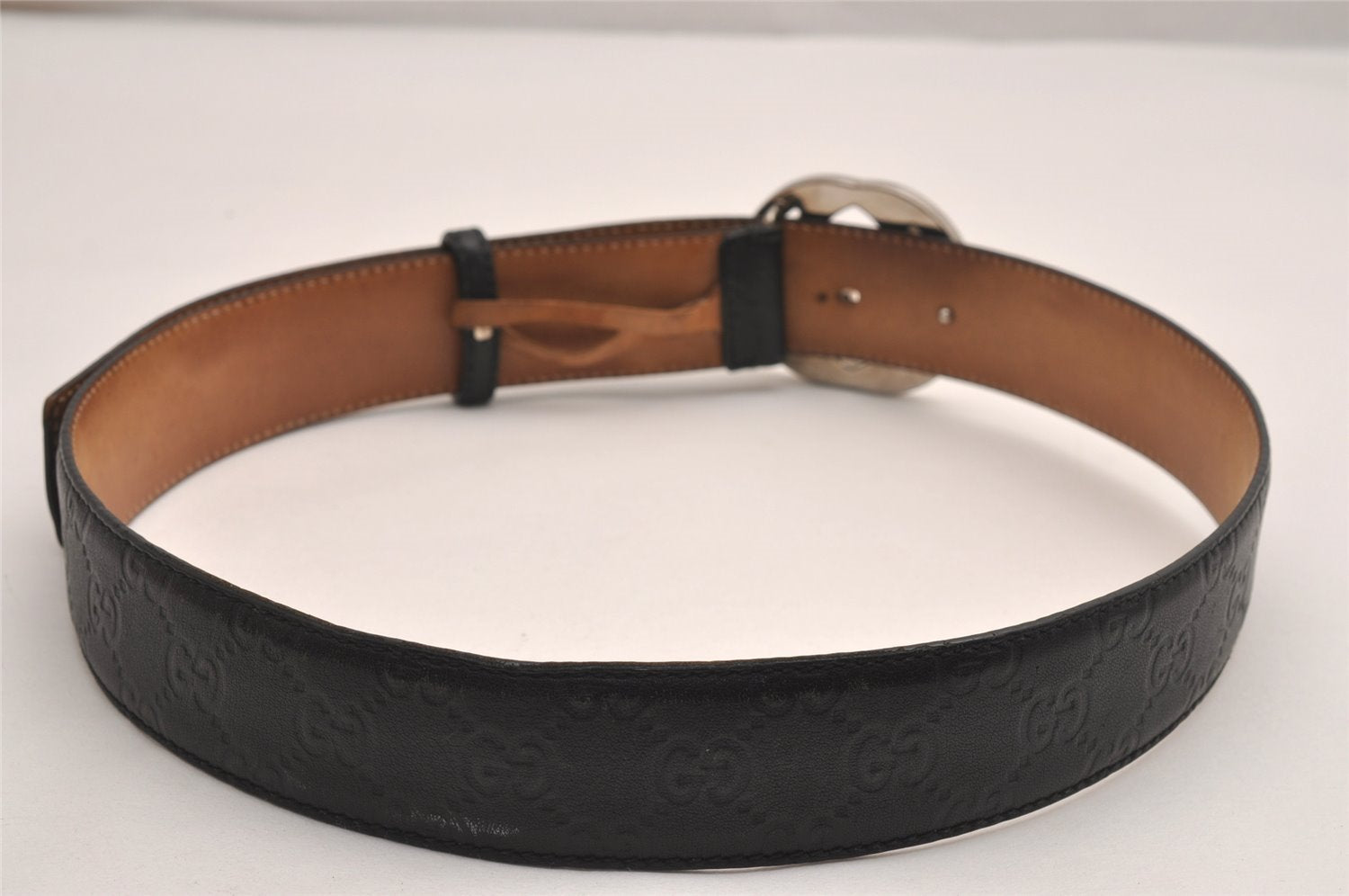 Auth GUCCI Guccissima Interlocking Belt GG Leather 90cm 35.4