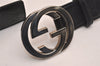 Auth GUCCI Guccissima Interlocking Belt GG Leather 90cm 35.4" 114984 Black 3981J