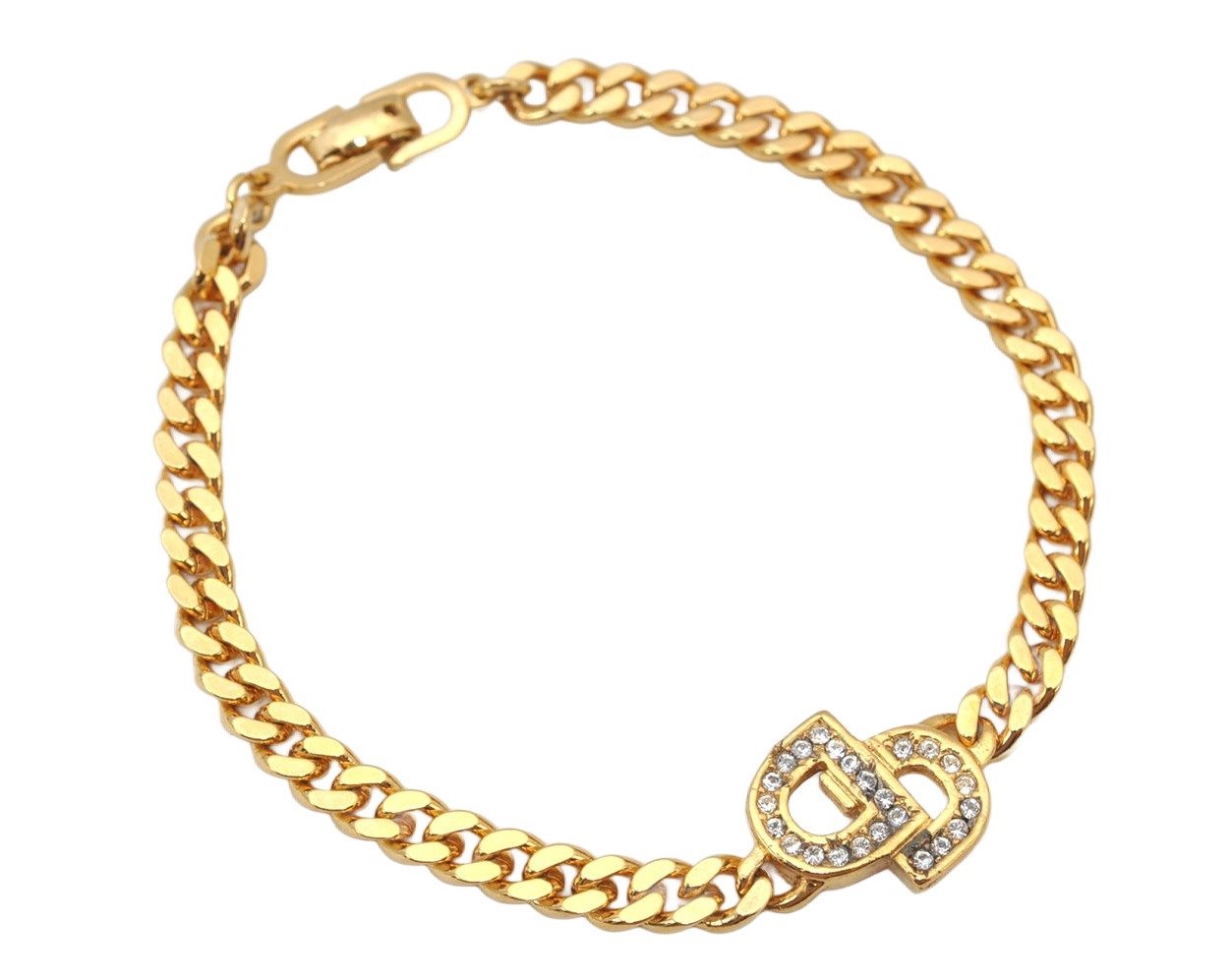 Authentic Christian Dior Chain Bracelet Rhinestone Gold Tone CD 3982K