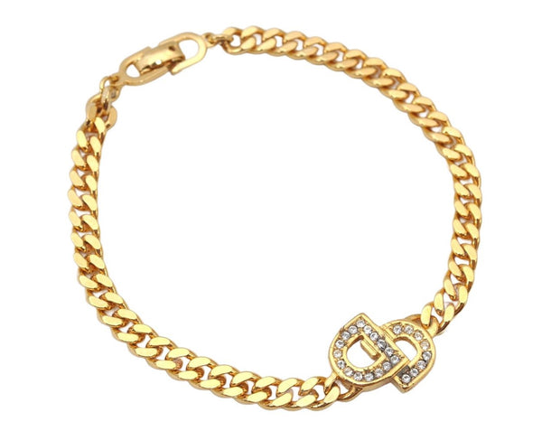 Authentic Christian Dior Chain Bracelet Rhinestone Gold Tone CD 3982K