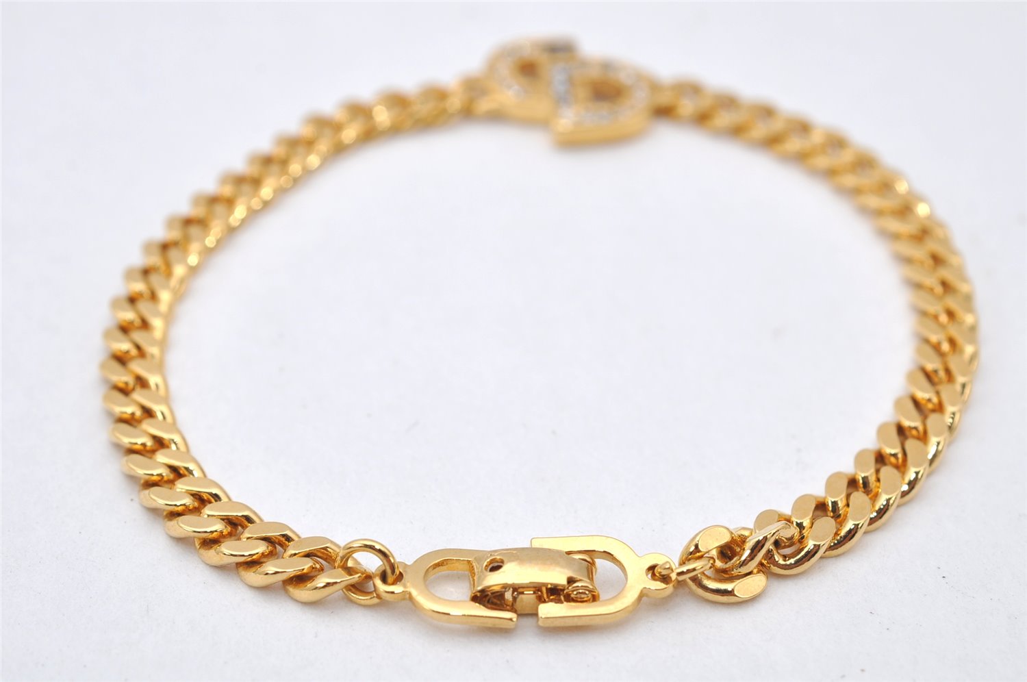 Authentic Christian Dior Chain Bracelet Rhinestone Gold Tone CD 3982K