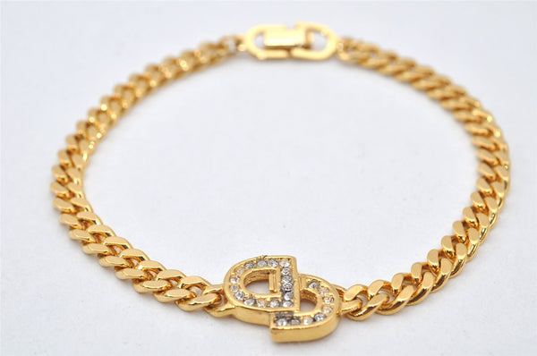 Authentic Christian Dior Chain Bracelet Rhinestone Gold Tone CD 3982K