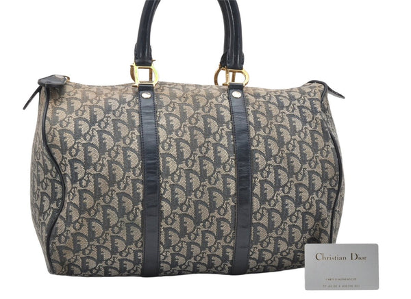 Authentic Christian Dior Trotter Hand Boston Bag Canvas Leather Blue Junk 3983K