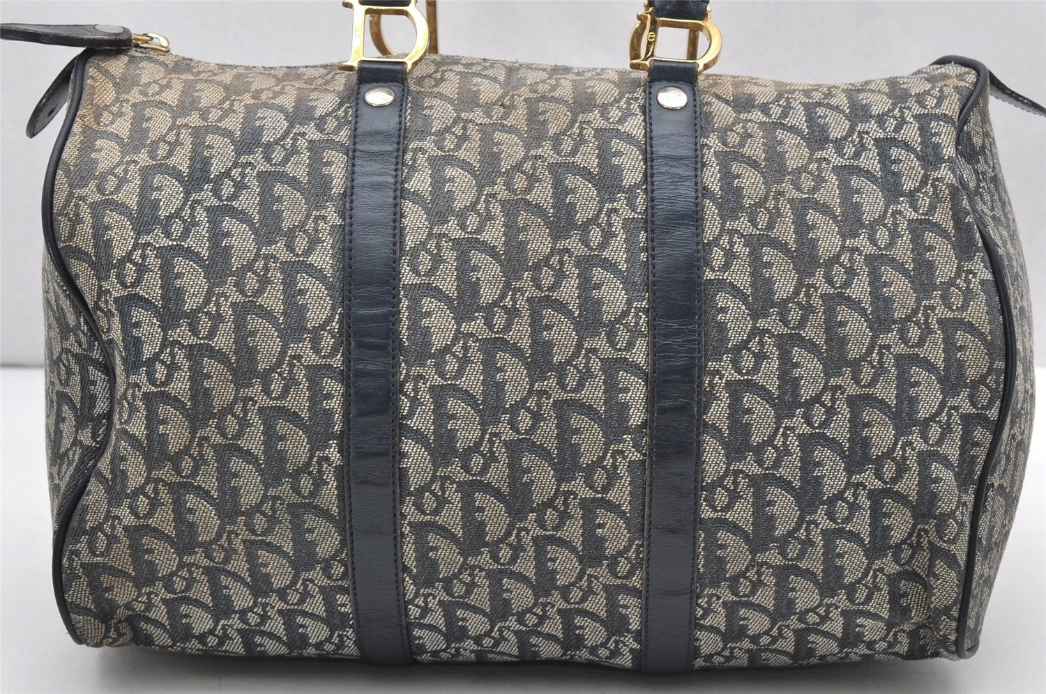 Authentic Christian Dior Trotter Hand Boston Bag Canvas Leather Blue Junk 3983K