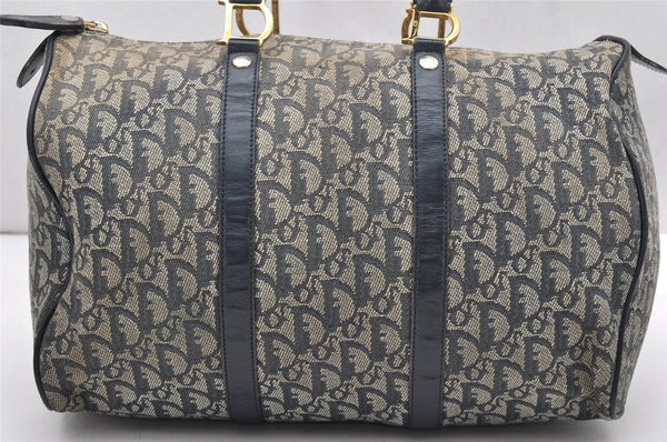 Authentic Christian Dior Trotter Hand Boston Bag Canvas Leather Blue Junk 3983K