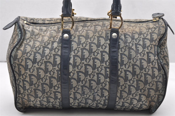 Authentic Christian Dior Trotter Hand Boston Bag Canvas Leather Blue Junk 3983K