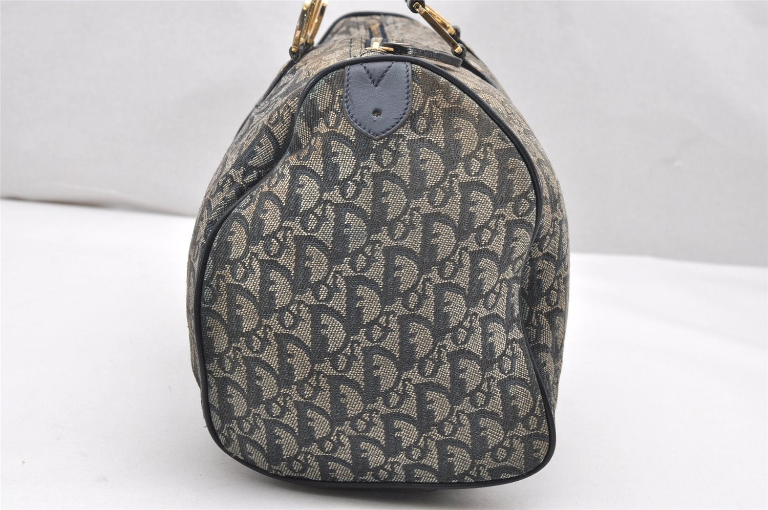 Authentic Christian Dior Trotter Hand Boston Bag Canvas Leather Blue Junk 3983K