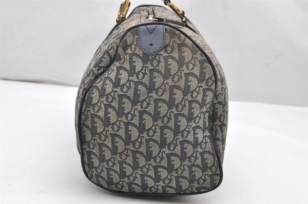 Authentic Christian Dior Trotter Hand Boston Bag Canvas Leather Blue Junk 3983K
