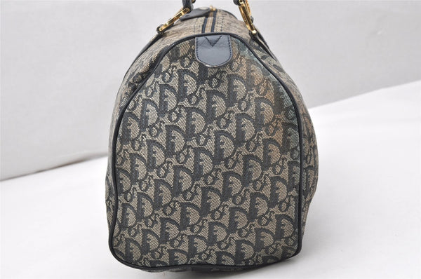 Authentic Christian Dior Trotter Hand Boston Bag Canvas Leather Blue Junk 3983K
