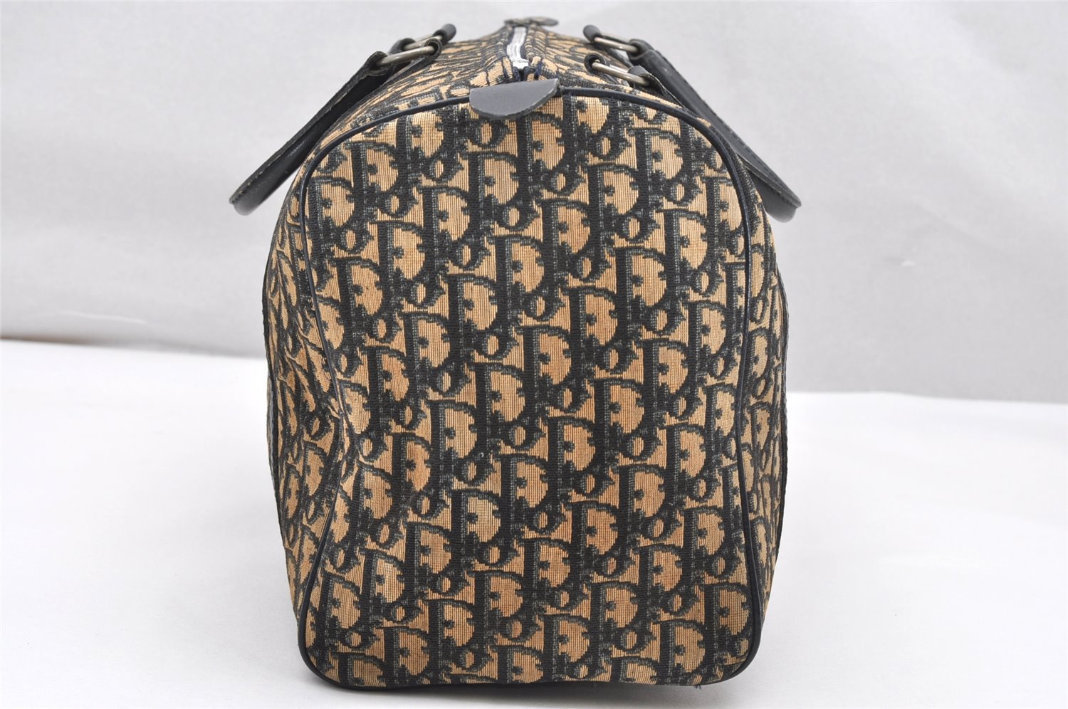 Authentic Christian Dior Trotter Hand Boston Bag Canvas Leather Blue 3984K