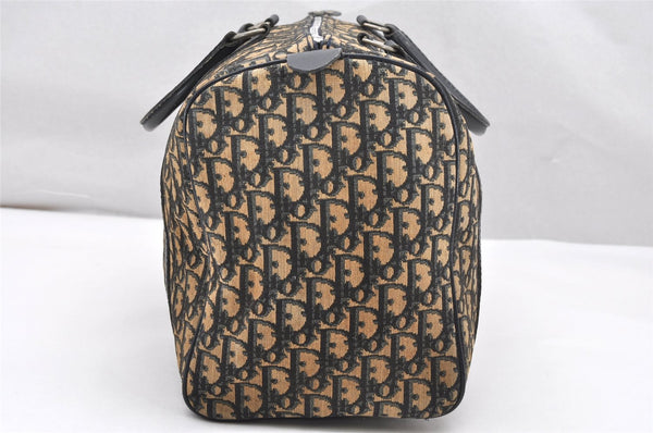 Authentic Christian Dior Trotter Hand Boston Bag Canvas Leather Blue 3984K