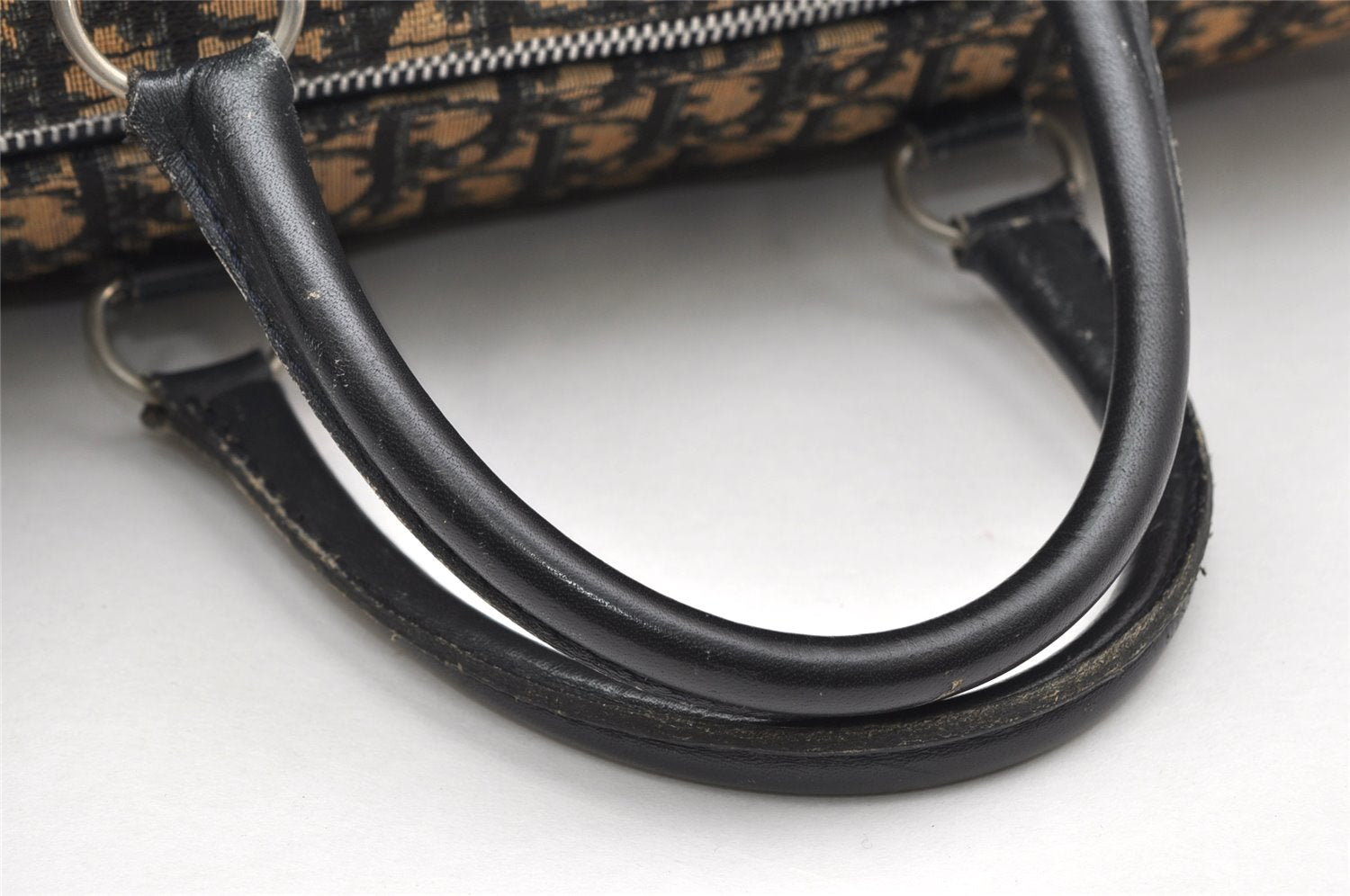 Authentic Christian Dior Trotter Hand Boston Bag Canvas Leather Blue 3984K