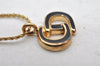 Authentic Christian Dior Gold Tone Chain Pendant Necklace Black CD 3985I