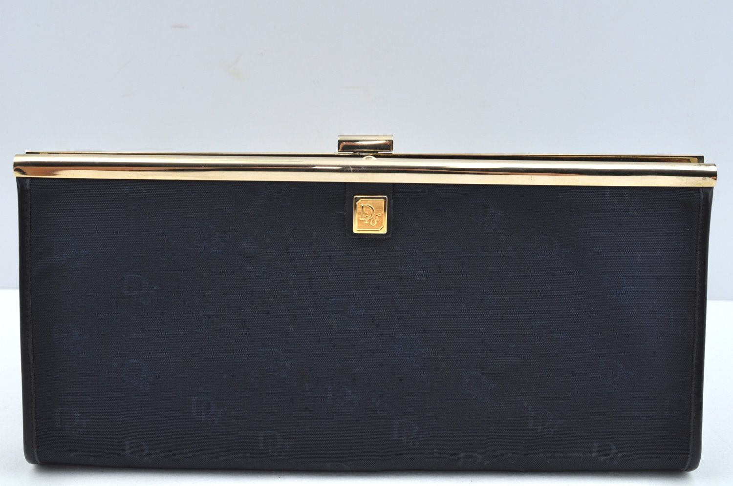 Authentic Christian Dior Vintage Clutch Hand Bag Purse Nylon Navy CD Junk 3986J