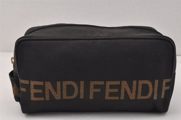 Authentic FENDI Vintage Clutch Hand Bag Purse Nylon Leather Black 3989K