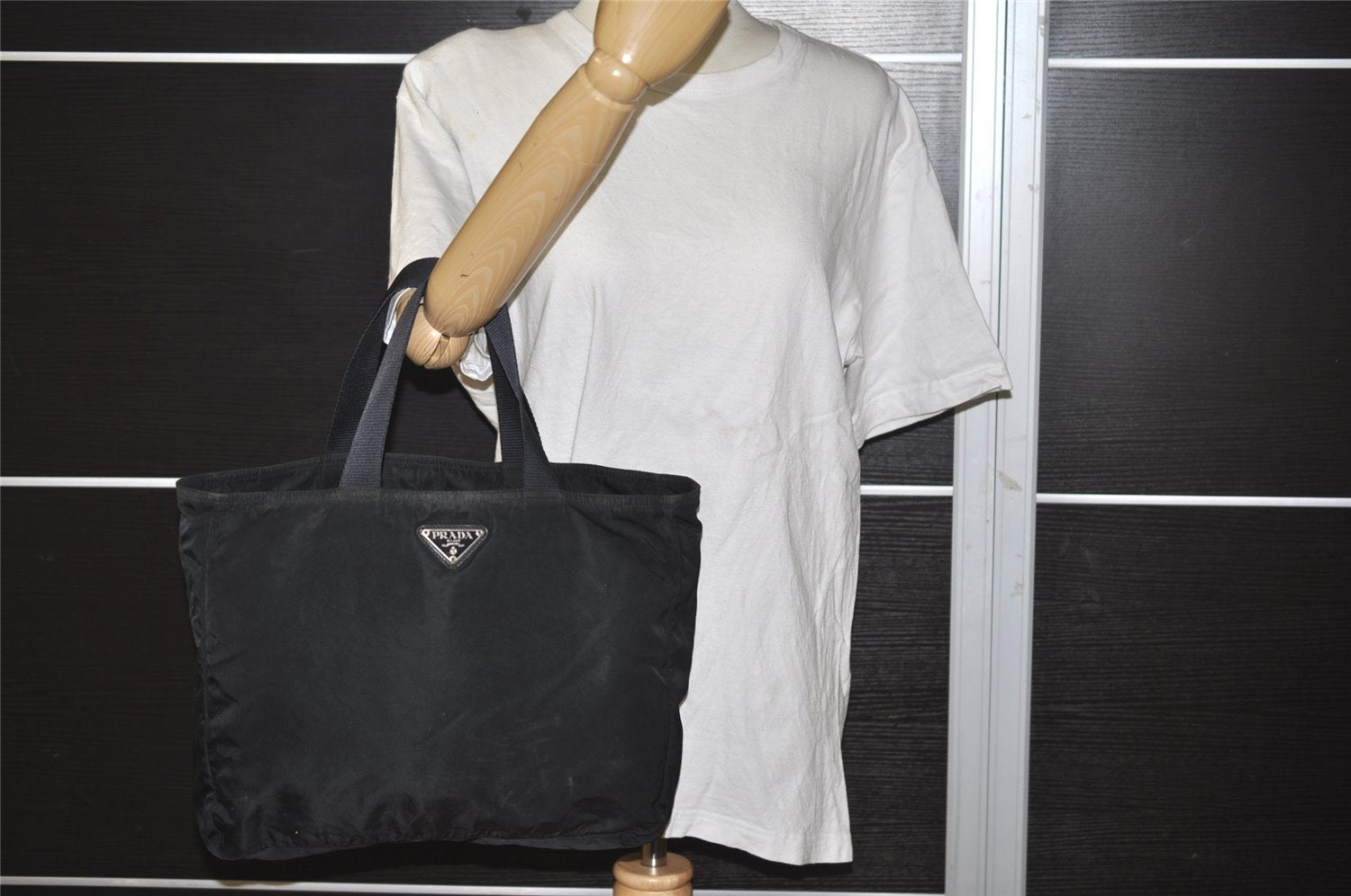 Authentic PRADA Vintage Nylon Tessuto Hand Bag Black 3991I