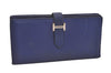 Authentic HERMES Bearn Soufflet Vintage Leather Long Wallet Purse Blue 3991J