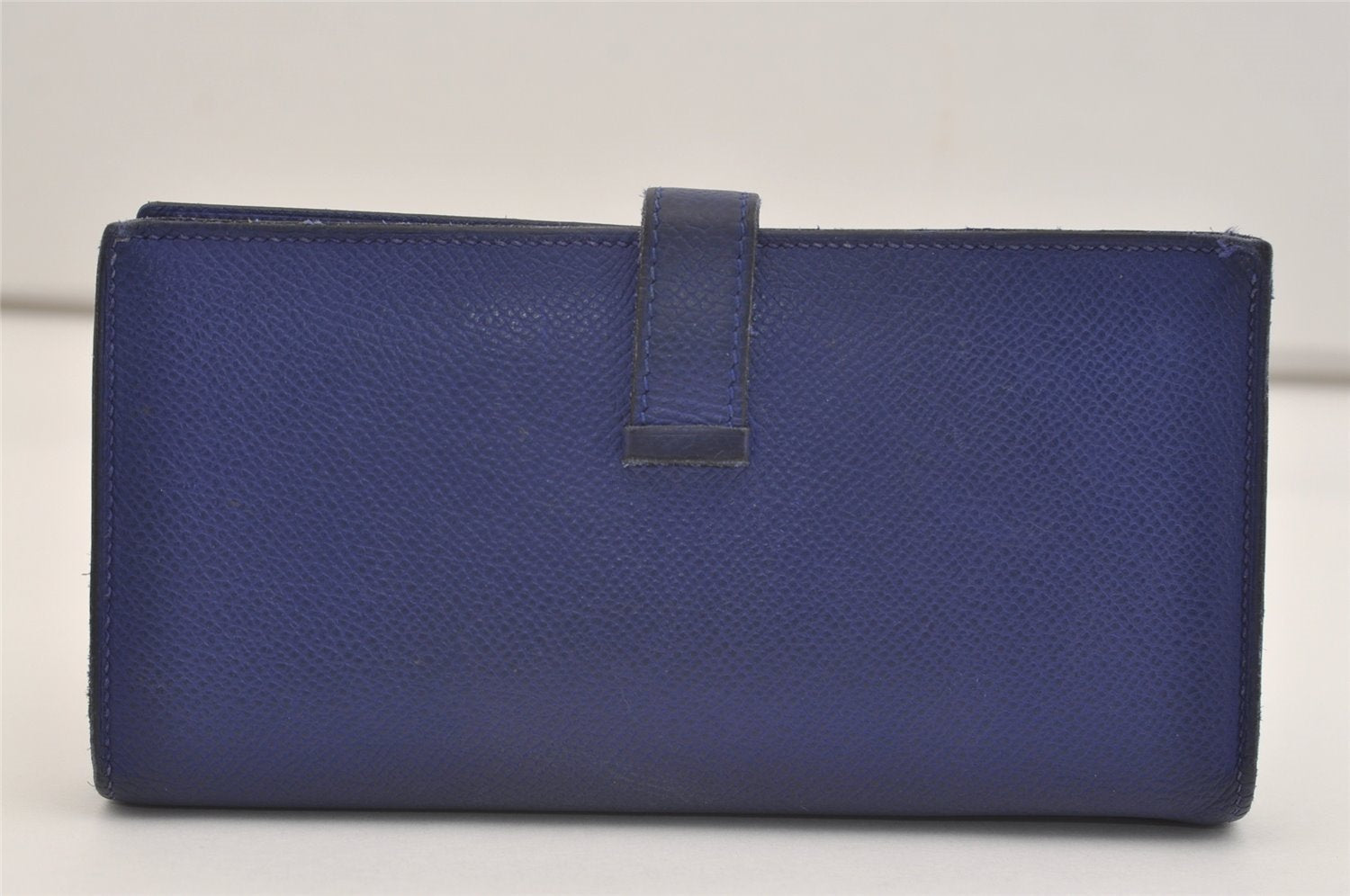 Authentic HERMES Bearn Soufflet Vintage Leather Long Wallet Purse Blue 3991J