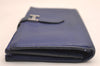 Authentic HERMES Bearn Soufflet Vintage Leather Long Wallet Purse Blue 3991J