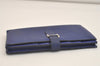 Authentic HERMES Bearn Soufflet Vintage Leather Long Wallet Purse Blue 3991J