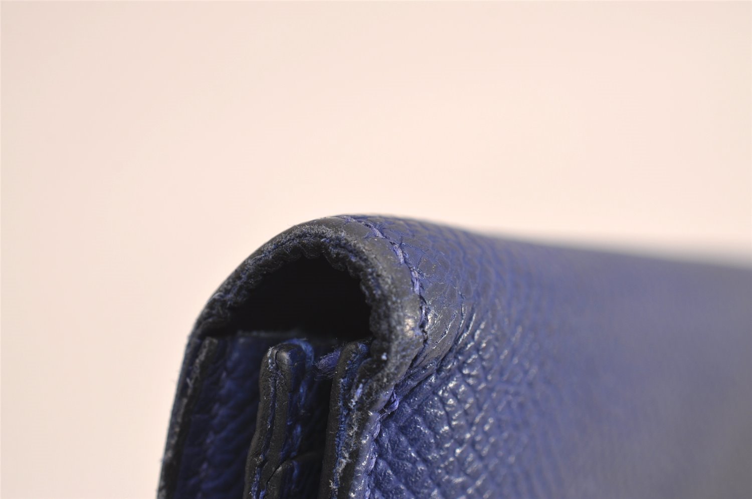 Authentic HERMES Bearn Soufflet Vintage Leather Long Wallet Purse Blue 3991J