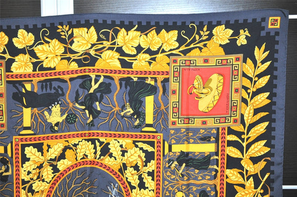 Authentic HERMES Carre 90 Scarf "Musique des dieux en soie" Silk Gray 3991K