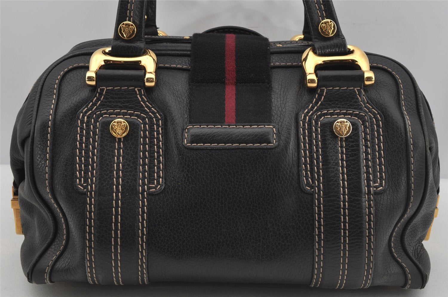Authentic GUCCI Aviatrix Hysteria Hand Boston Bag Leather 186235 Black 3992J