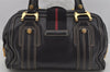 Authentic GUCCI Aviatrix Hysteria Hand Boston Bag Leather 186235 Black 3992J