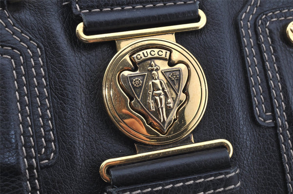 Authentic GUCCI Aviatrix Hysteria Hand Boston Bag Leather 186235 Black 3992J