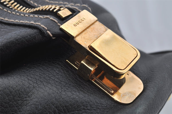 Authentic GUCCI Aviatrix Hysteria Hand Boston Bag Leather 186235 Black 3992J