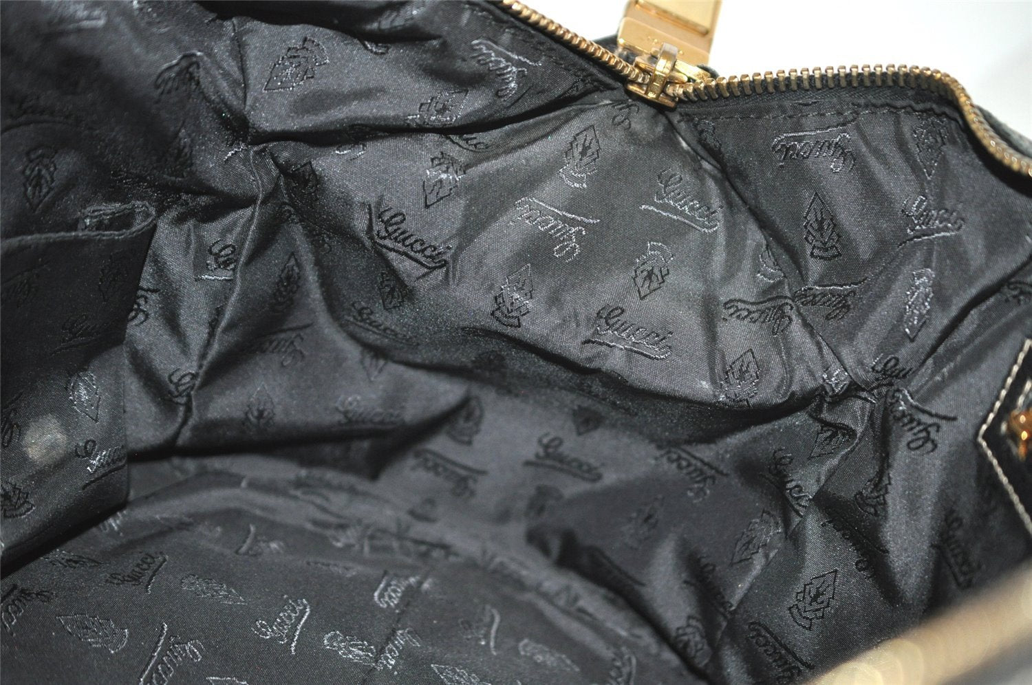 Authentic GUCCI Aviatrix Hysteria Hand Boston Bag Leather 186235 Black 3992J