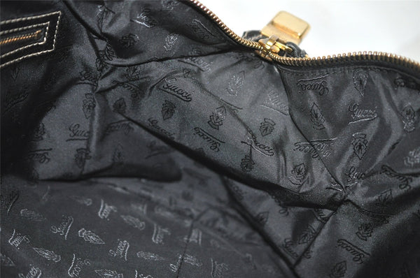 Authentic GUCCI Aviatrix Hysteria Hand Boston Bag Leather 186235 Black 3992J