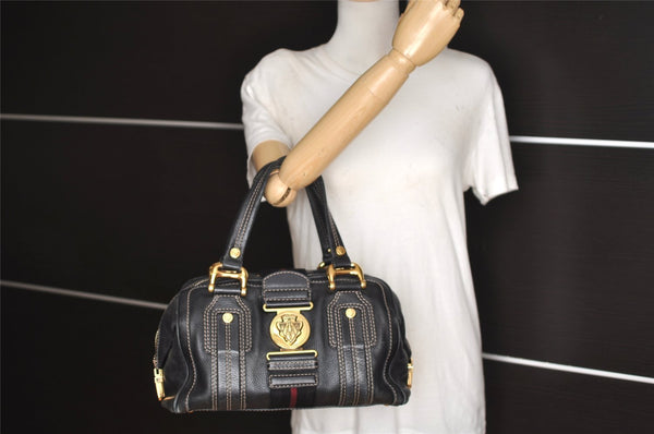 Authentic GUCCI Aviatrix Hysteria Hand Boston Bag Leather 186235 Black 3992J